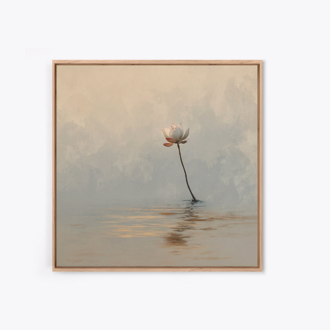 Serene Lotus On Water Minimalist Wall Art, Zen Nature Canvas Print, Calming Neutral Decor, Meditation Room Artwork
