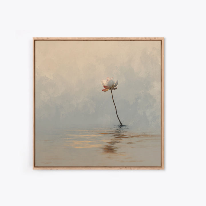 Serene Lotus On Water Minimalist Wall Art, Zen Nature Canvas Print, Calming Neutral Decor, Meditation Room Artwork