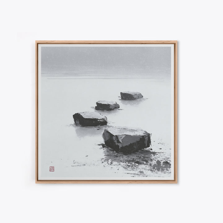 Minimal Zen Stepping Stones Wall Art, Black And White Japanese Canvas Print, Calming Wabi Sabi Decor For Home