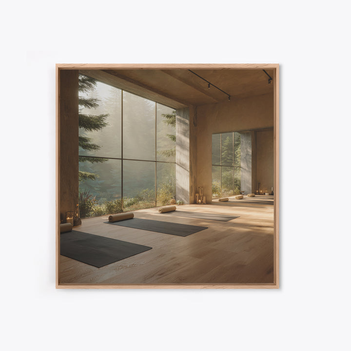 Zen Forest Yoga Studio Interior Wall Art, Serene Meditation Room Framed Canvas Print, Calming Minimalist Home Decor
