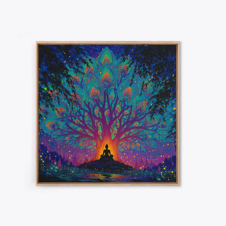 Mystic Tree Of Life Meditation Wall Art, Psychedelic Celestial Canvas Print, Spiritual Boho Decor, Yoga Room And Zen Home Decor