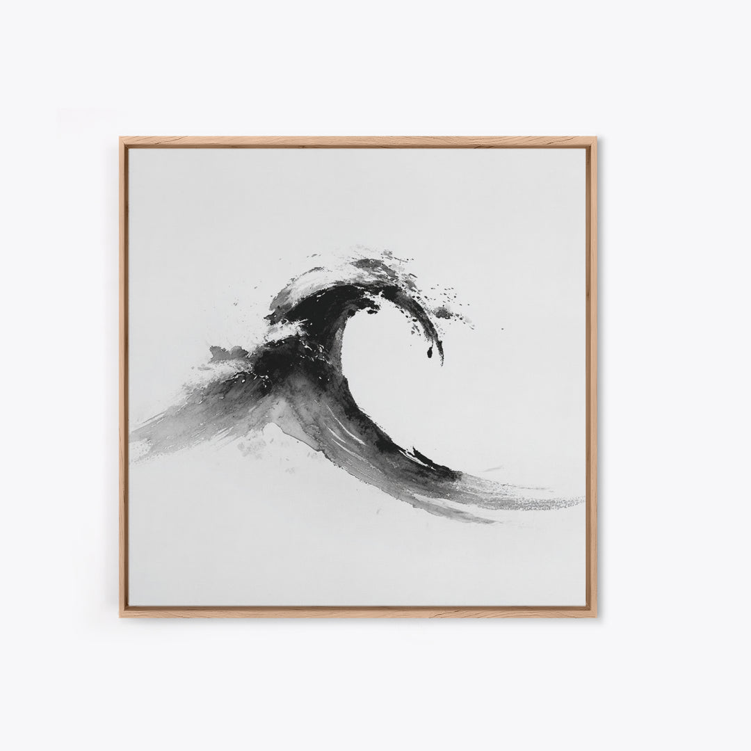 Minimalist Black And White Wave Painting Wall Art, Japanese Inspired Ocean Print, Modern Abstract Art, Coastal Home Decor