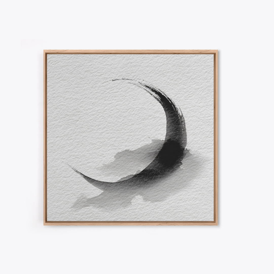 Black Ink Crescent Brushstroke Minimalist Abstract Wall Art, Japandi Zen Decor, Modern Canvas Print