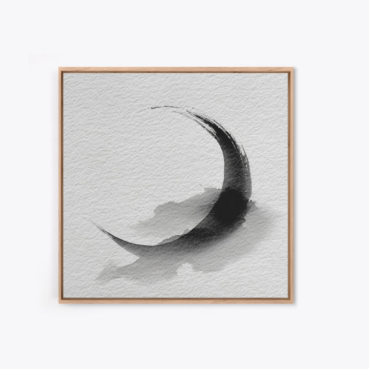 Black Ink Crescent Brushstroke Minimalist Abstract Wall Art, Japandi Zen Decor, Modern Canvas Print