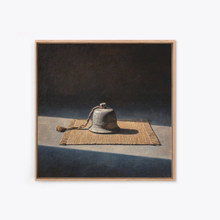 Minimal Still Life Bell Wall Art, Rustic Neutral Object Painting Framed Canvas Print, Modern Farmhouse Decor, Wall Art