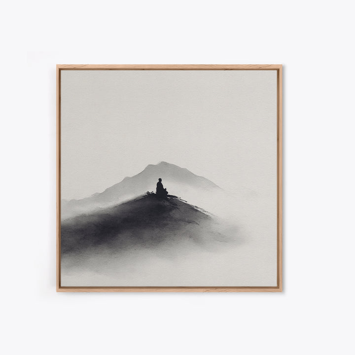 Minimalist Black And White Ink Landscape With Misty Mountains Wall Art Canvas Print For Modern Decor