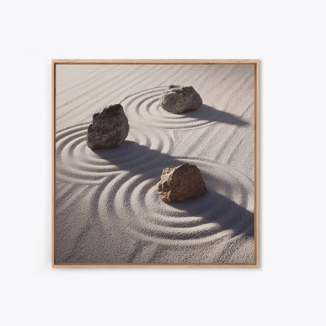 Minimalist Zen Rock Garden Wall Art, Neutral Japanese Canvas Print, Wabi Sabi Decor, Calming Modern Bedroom And Spa Wall Art