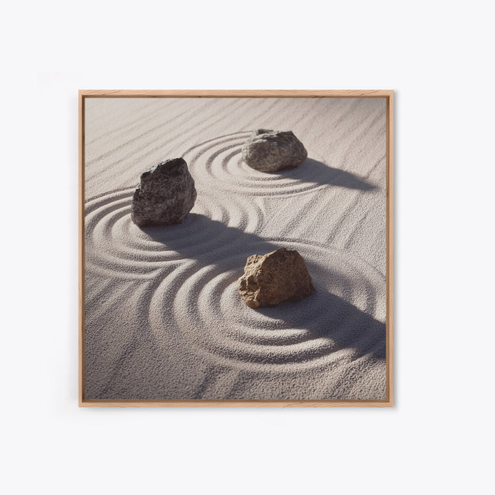 Minimalist Zen Rock Garden Wall Art, Neutral Japanese Canvas Print, Wabi Sabi Decor, Calming Modern Bedroom And Spa Wall Art
