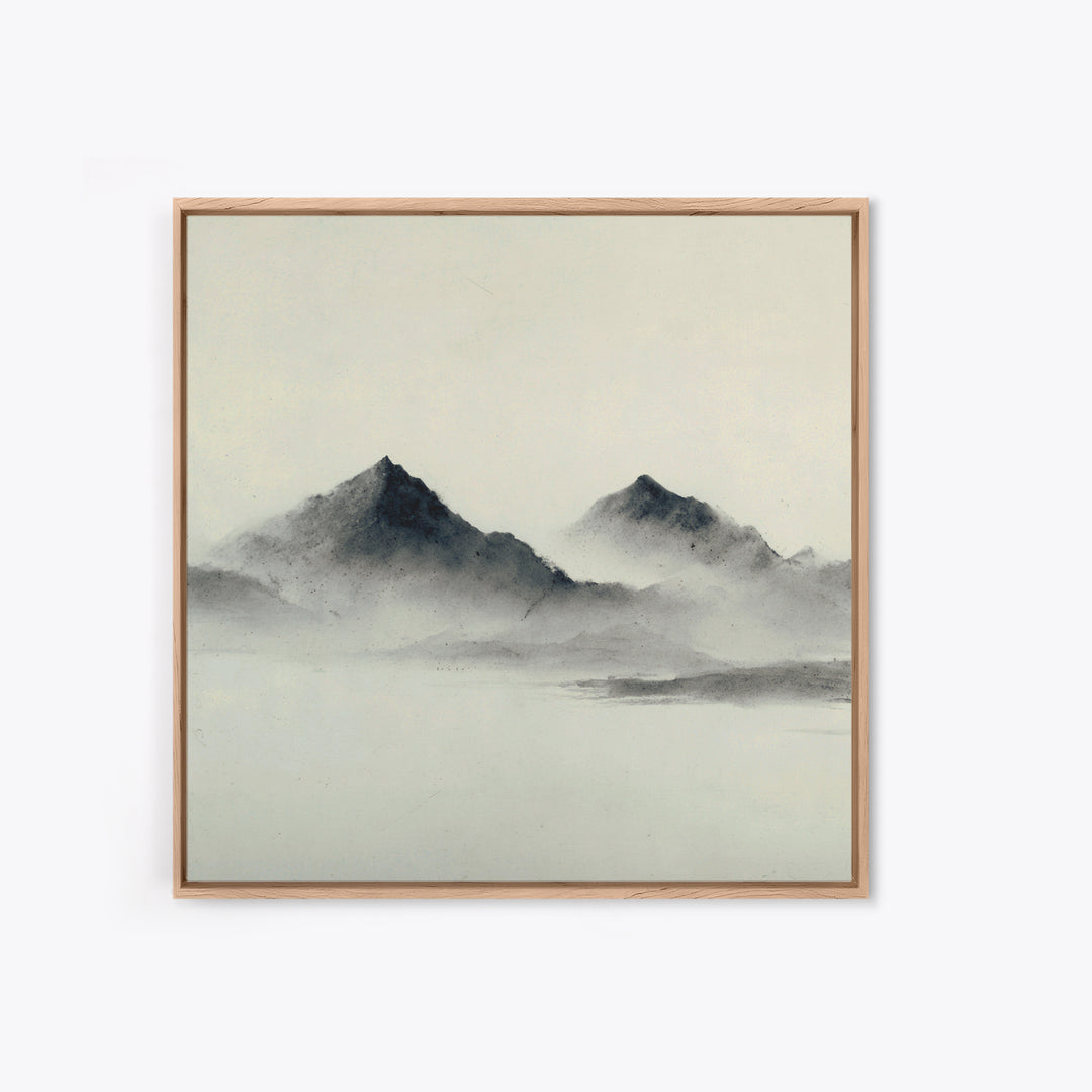 Minimal Misty Mountain Landscape Wall Art, Black And White Ink Painting Print, Serene Japandi Decor For Modern Bedroom Or Office