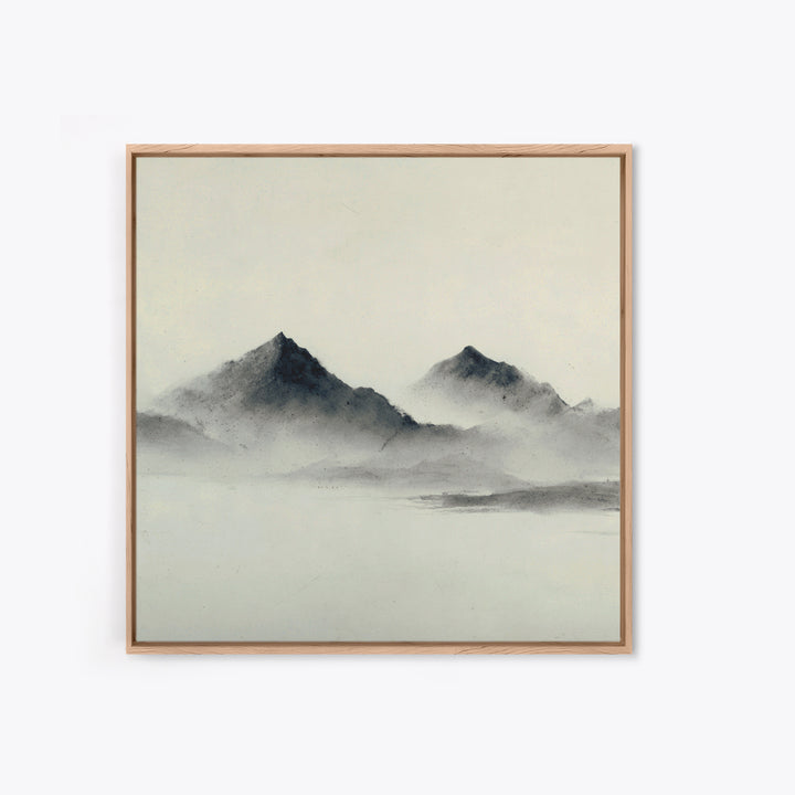 Minimal Misty Mountain Landscape Wall Art, Black And White Ink Painting Print, Serene Japandi Decor For Modern Bedroom Or Office