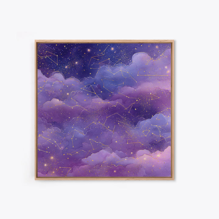 Purple Constellation Clouds Canvas Print, Celestial Wall Art, Astrology Decor, Starry Night Sky Nursery And Bedroom Decor
