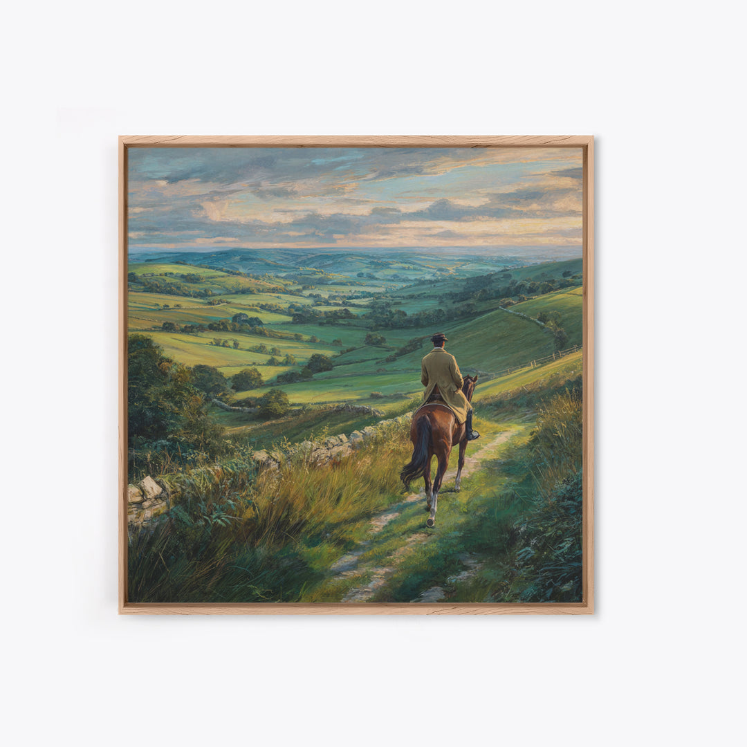 Horseback Rider Over Rolling Green Countryside Canvas Print, Equestrian Wall Art, Rustic Landscape, Country Home Decor, Gift For Horse Lover