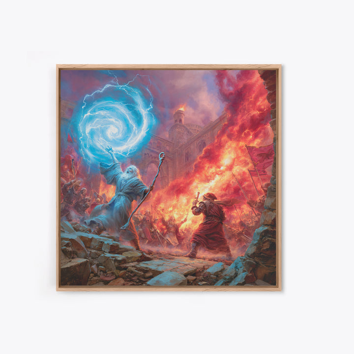 Epic Wizard Battle Canvas Print, Fantasy Wall Art With Fire Magic Portal, Dungeons And Dragons Decor, Gamer Room Gift, Epic Art