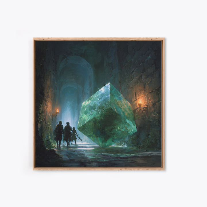 Glowing Green Crystal Dungeon Wall Art, Fantasy Adventure Canvas Print, Magical Library Decor, Dungeons And Dragons Gift