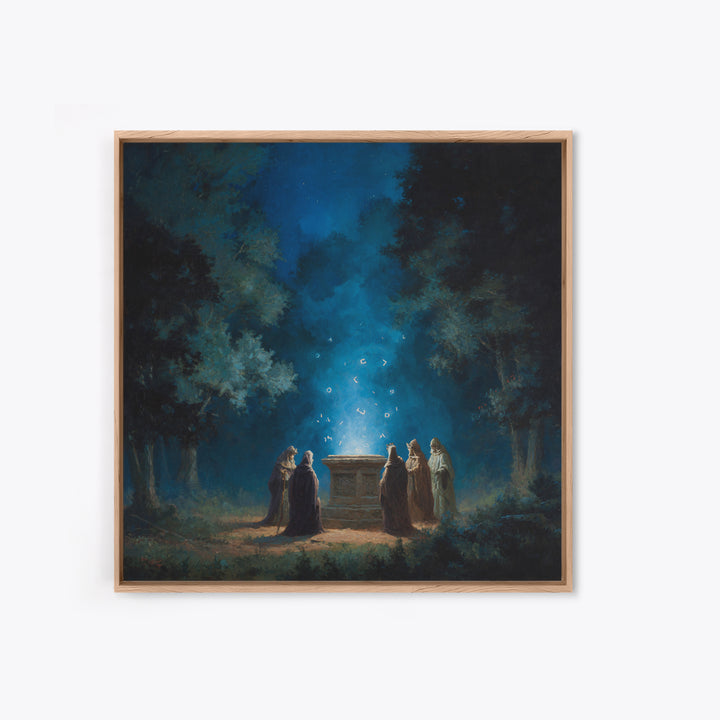 Moonlit Forest Ritual Altar Wall Art, Dark Fantasy Canvas Print, Mystical Gothic Decor, Spiritual Wizard Art Print Gift Decor