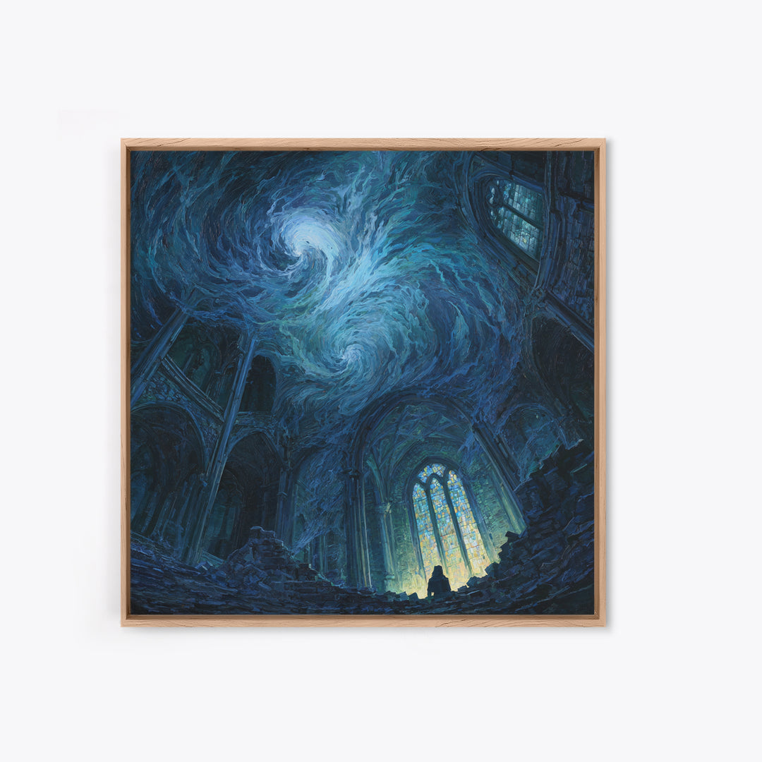Swirling Starry Cathedral Ruins Wall Art, Gothic Canvas Print, Celestial Fantasy Decor, Moody Dark Academia Gift For Her