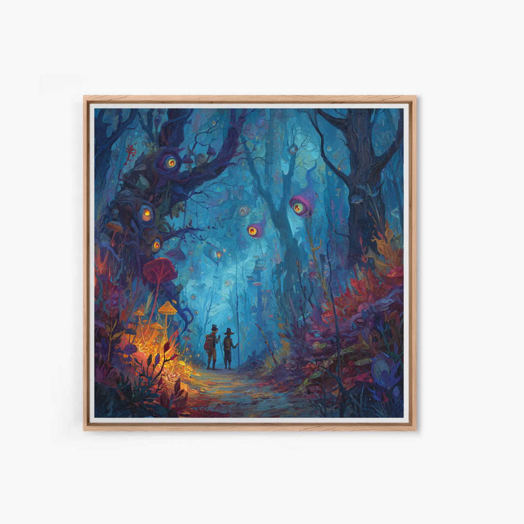 Glowing Eyed Enchanted Forest Wall Art, Whimsical Fantasy Canvas Print, Mushroom Kids Room Decor, Magical Nursery Gift For Her