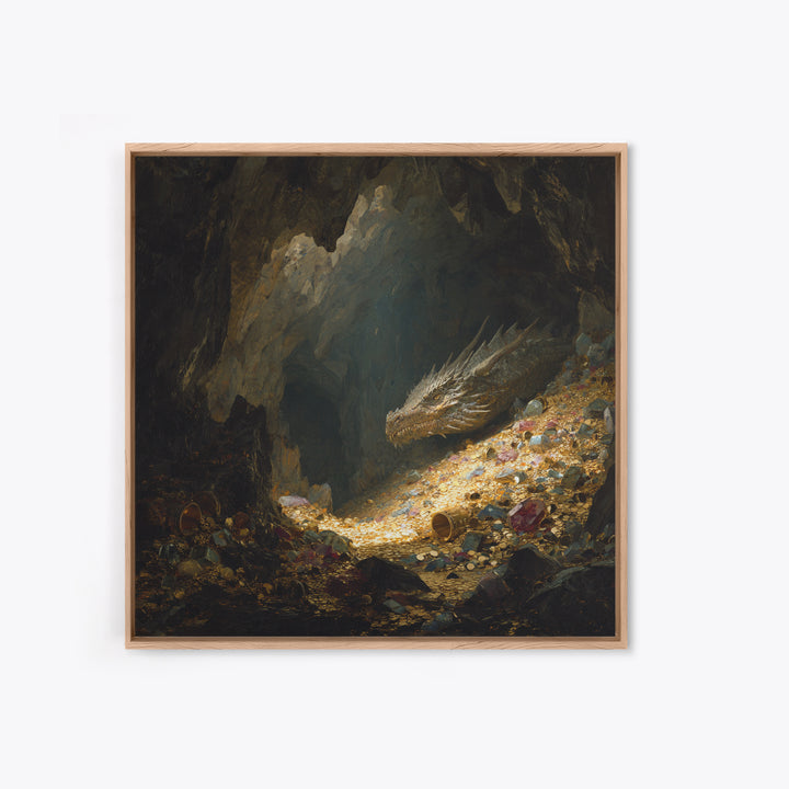Sleeping Dragon On Glittering Treasure Hoard Canvas Print, Fantasy Wall Art, Cave Decor, Mythical Creature Gift For Him, Unique Home Decor