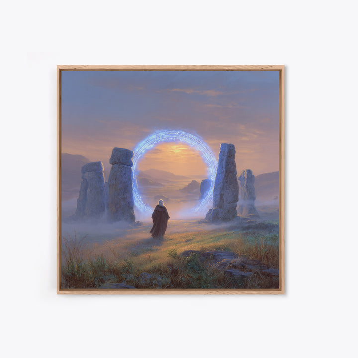 Glowing Rune Portal Between Ancient Stones Canvas Print, Fantasy Landscape Wall Art, Mystical Home Decor, Magic Gateway Art