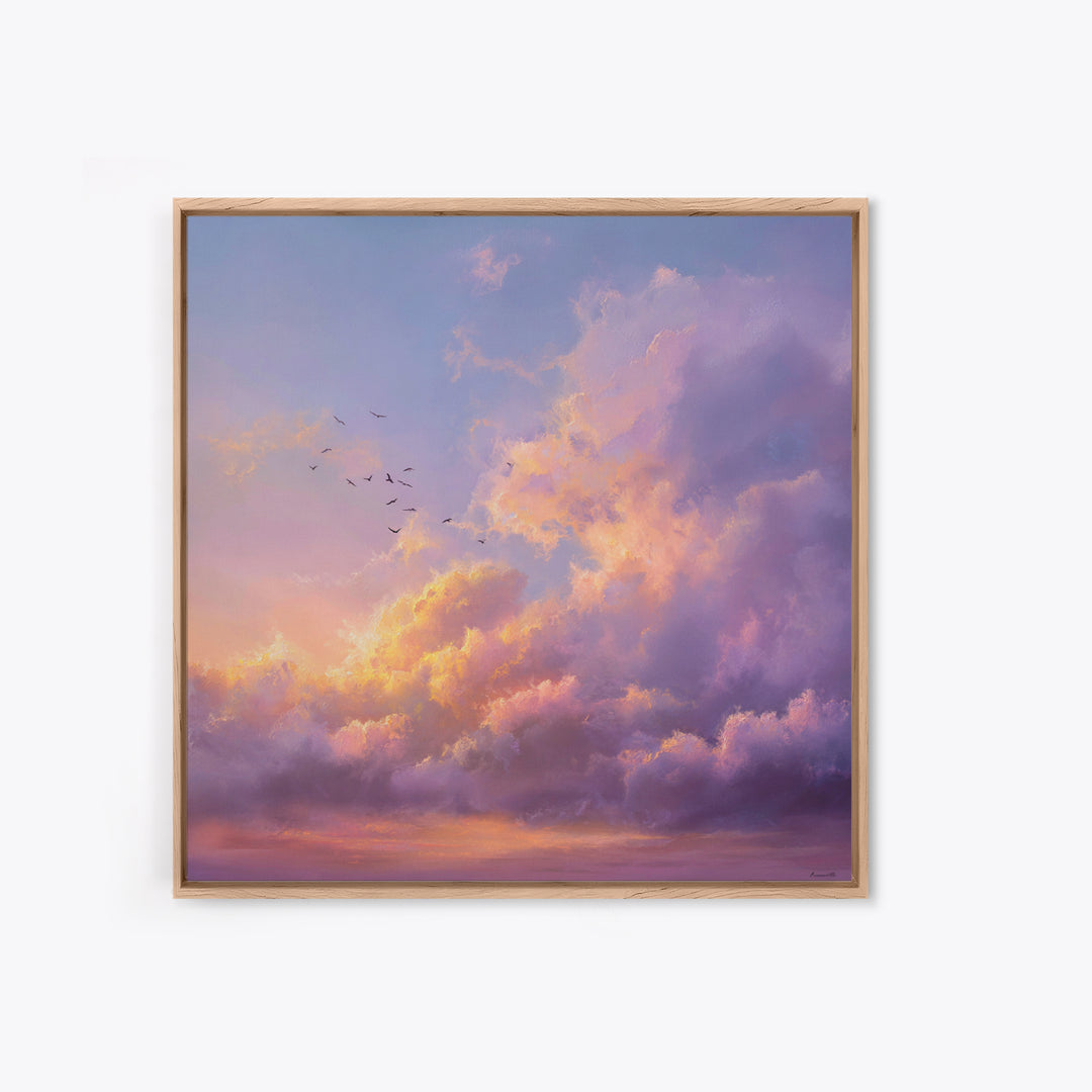 Pastel Sunset Clouds With Flying Birds Wall Art, Dreamy Sky Canvas Print For Living Room Decor And Serene Bedroom Decor Gift