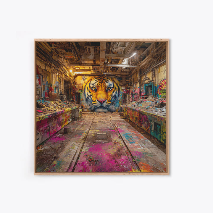 Tiger Graffiti Mural In Abandoned Factory Canvas Print, Urban Street Art, Wildlife Wall Art, Bold Industrial Loft Decor Gift