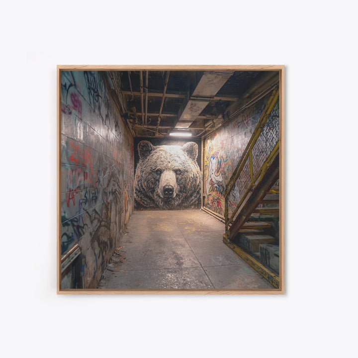 White Bear Graffiti Mural Wall Art, Urban Street Art, Animal Wall Decor, Contemporary Canvas, Office Decor Gift, Industrial Home Decor