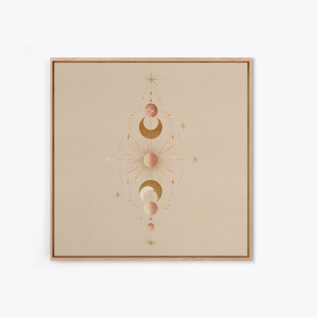Boho Moon Phase Celestial Wall Art, Mystical Sun And Stars Canvas Print For Bedroom Decor, Nursery Art, And Spiritual Gift