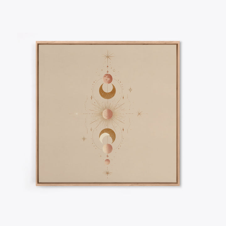 Boho Moon Phase Celestial Wall Art, Mystical Sun And Stars Canvas Print For Bedroom Decor, Nursery Art, And Spiritual Gift