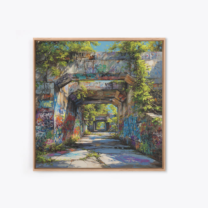 Overgrown Graffiti Concrete Passage Wall Art, Urban Street Art, Industrial Wall Decor, Modern City Home Decor Print For Loft