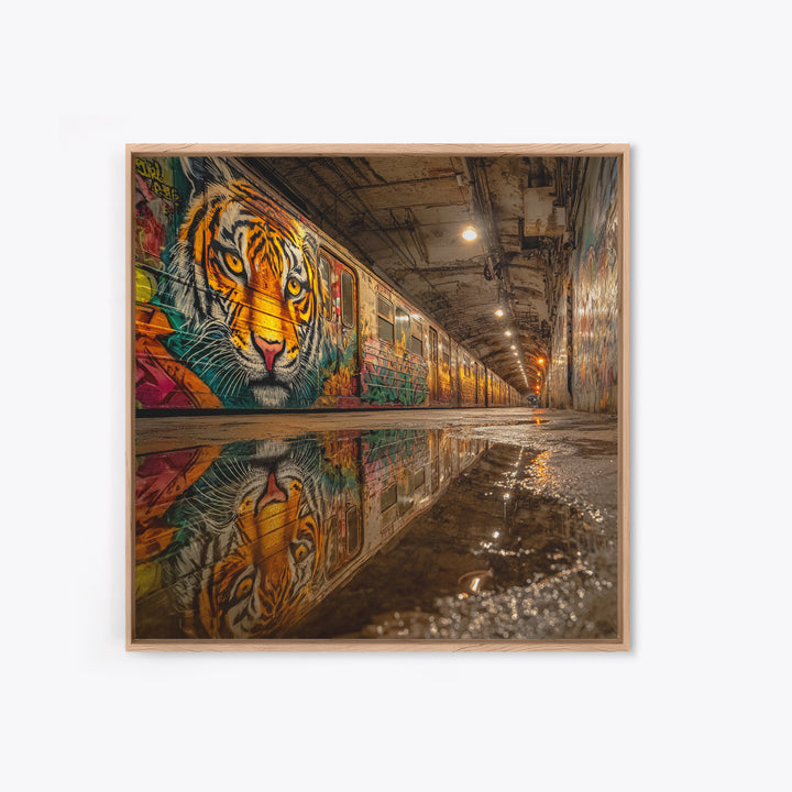 Graffiti Tiger Subway Tunnel Canvas Print, Urban Street Art, Big Cat Wall Art, Industrial Decor, Modern Graffiti Art Print
