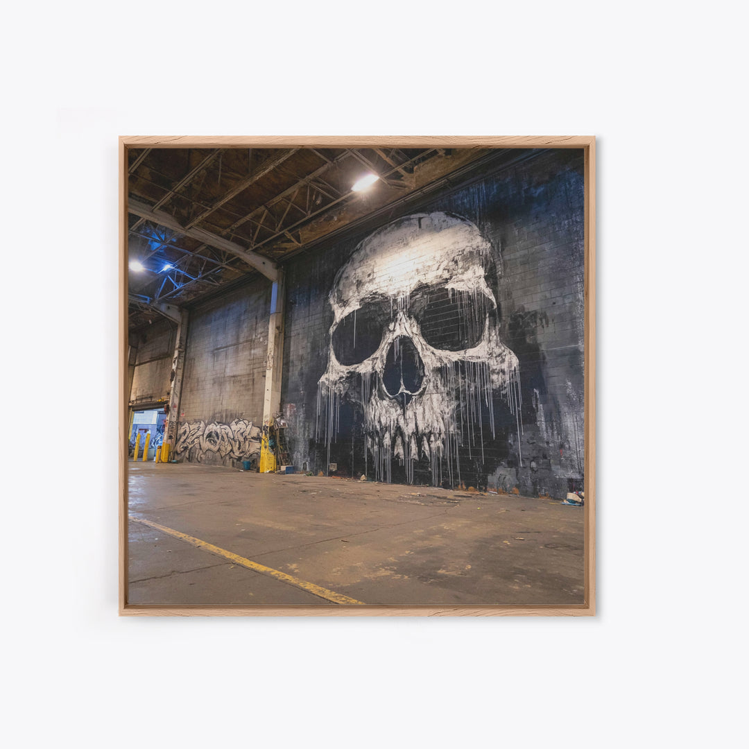 Giant Skull Mural Wall Art, Black And White Graffiti Canvas Print, Gothic Decor, Industrial Loft Poster, Edgy Wall Decor