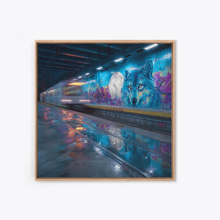 Neon Subway Wolf Graffiti Wall Art, Urban Street Art Canvas Print, Cyberpunk Decor, Gaming Room Poster, Gift For Him, Modern Wall Decor