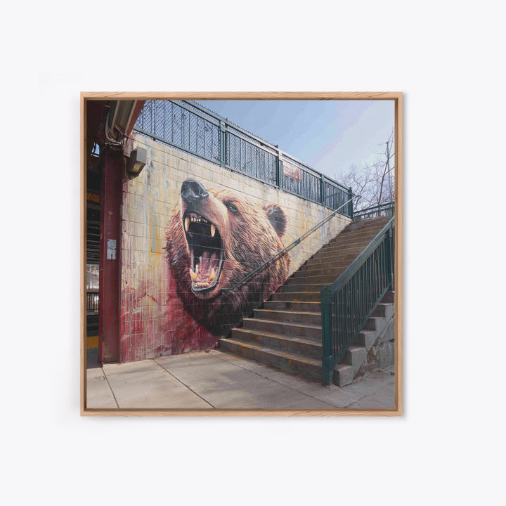Roaring Bear Urban Stairway Mural Wall Art, Graffiti Canvas Print, Wildlife Decor, Street Art Gift For Animal Lover, Home Decor
