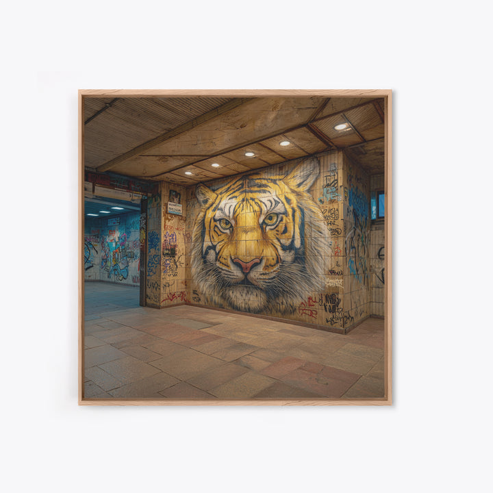 Urban Tiger Mural Subway Station Wall Art, Street Art Graffiti Canvas Print, Big Cat Decor, Bold Contemporary Gift For Him