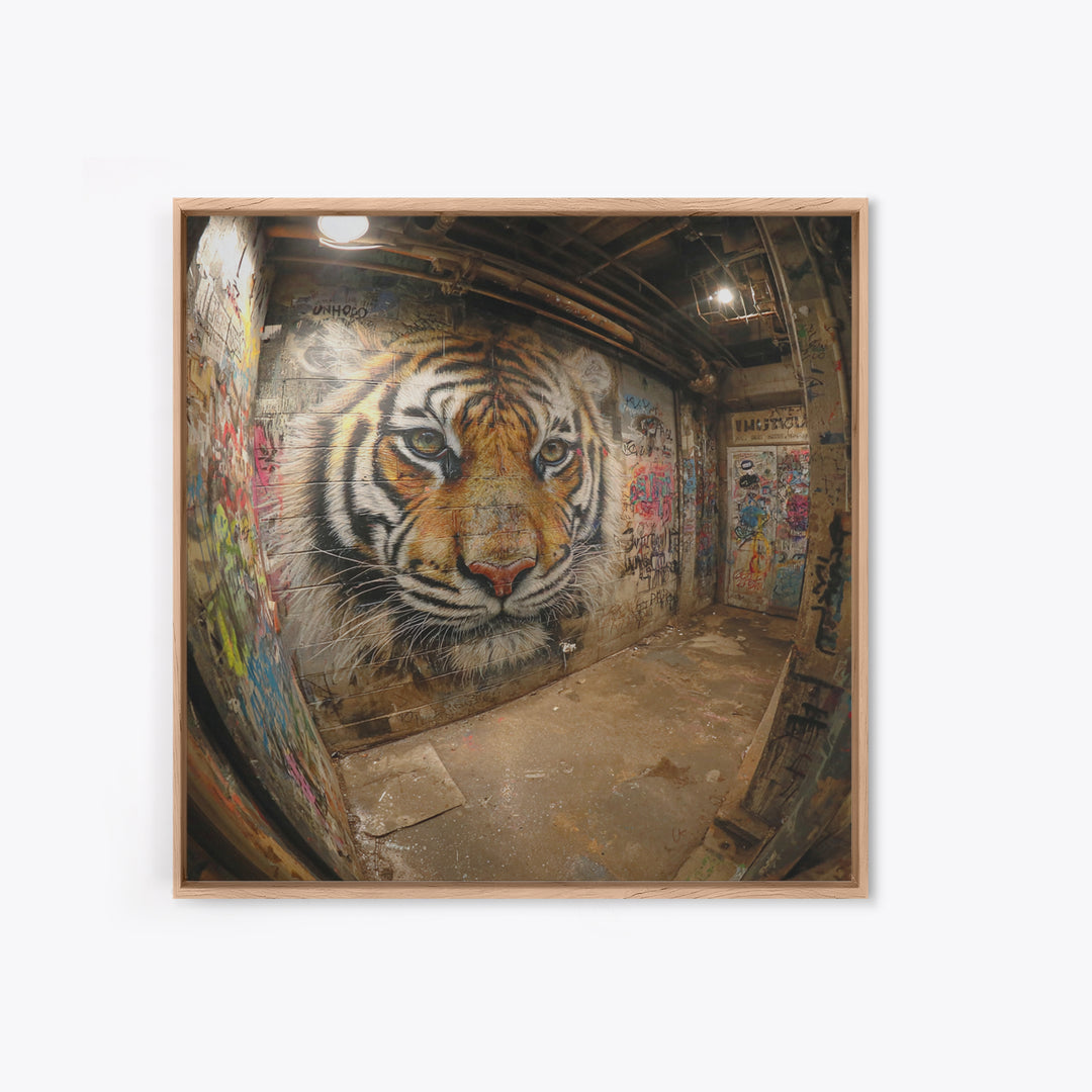 Realistic Tiger Mural In Graffiti Alley Wall Art, Urban Street Art, Big Cat Decor, Wildlife Art Print, Edgy Home Decor, Gift