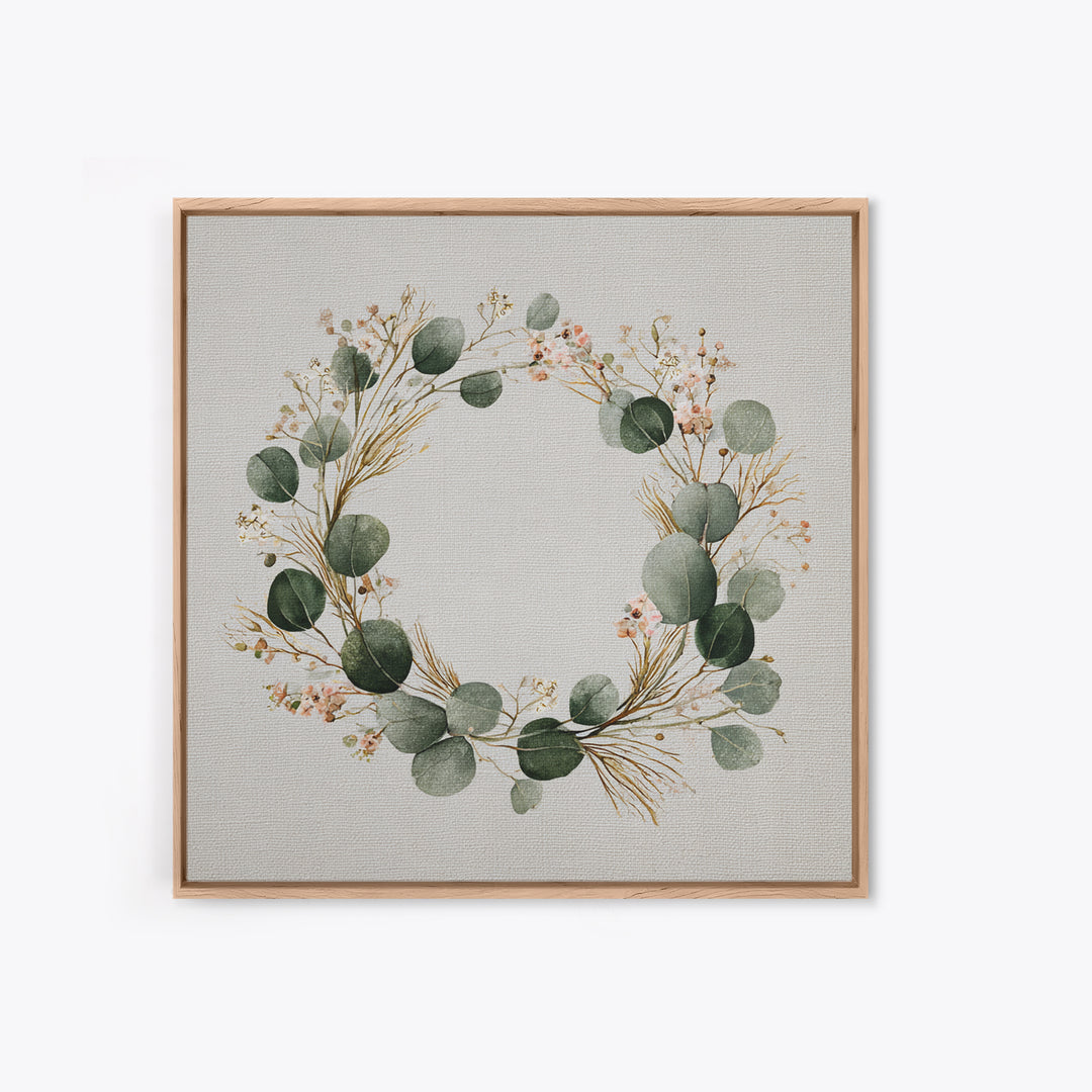 Eucalyptus Wreath Botanical Wall Art, Minimalist Canvas Print, Sage Green Floral Decor, Farmhouse Entryway Housewarming Gift