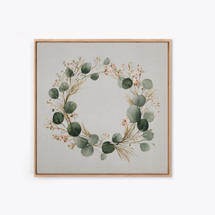 Eucalyptus Wreath Botanical Wall Art, Minimalist Canvas Print, Sage Green Floral Decor, Farmhouse Entryway Housewarming Gift