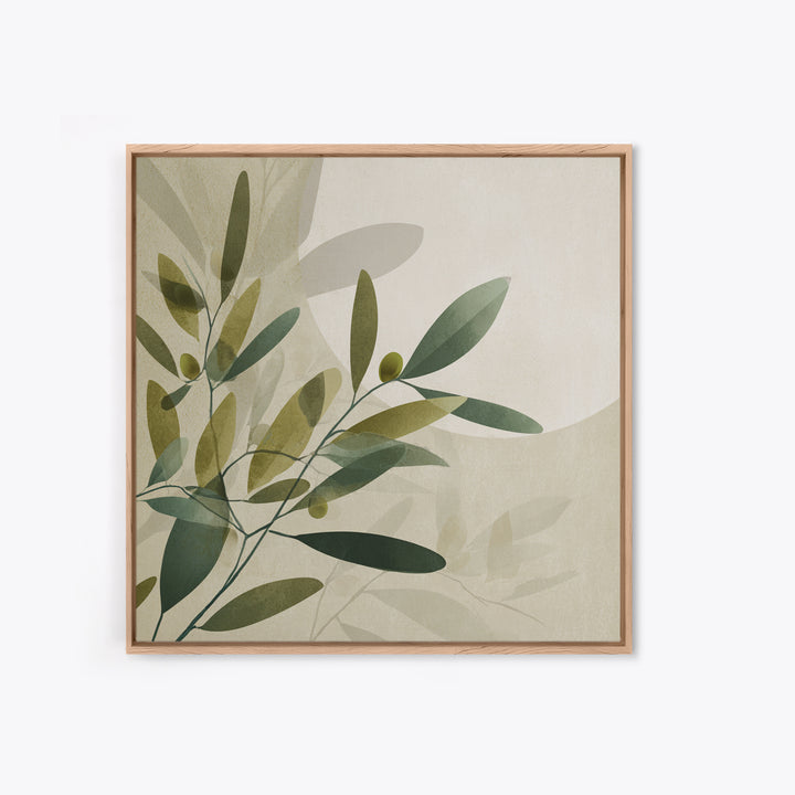 Olive Branch Botanical Wall Art, Sage Green Neutral Canvas Print, Minimalist Nature Decor, Japandi Living Room Wall Decor