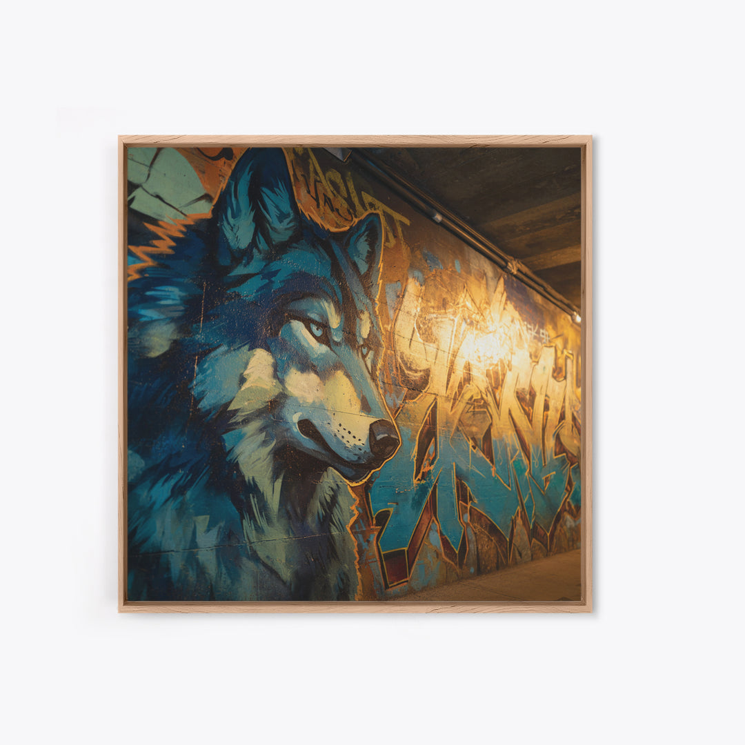 Blue Wolf Graffiti Mural Wall Art, Urban Animal Canvas Print, Street Art Decor, Modern Man Cave Wall Decor, Wolf Lover Gift