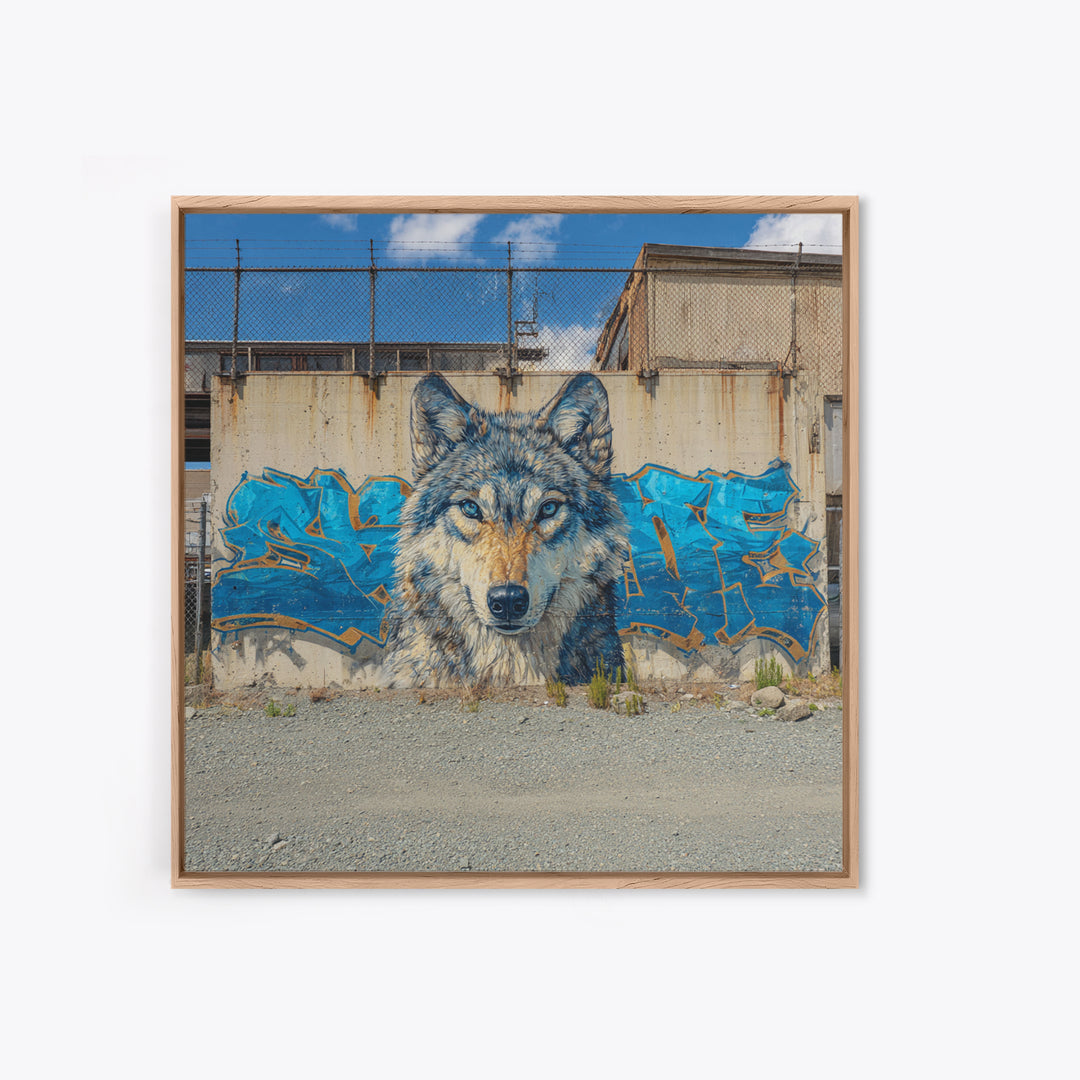 Blue Wolf Graffiti Mural Wall Art, Urban Street Art Print, Wildlife Wall Decor, Industrial Loft Home Decor, Gift For Him