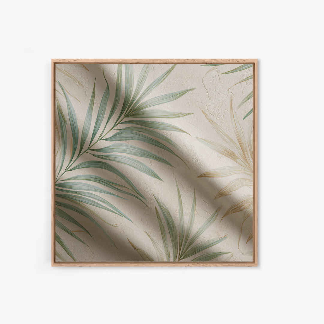 Tropical Palm Leaf Wall Art, Soft Green Beige Canvas Print, Coastal Botanical Decor, Boho Spa Bathroom Wall Decor For Relaxing Home Decor