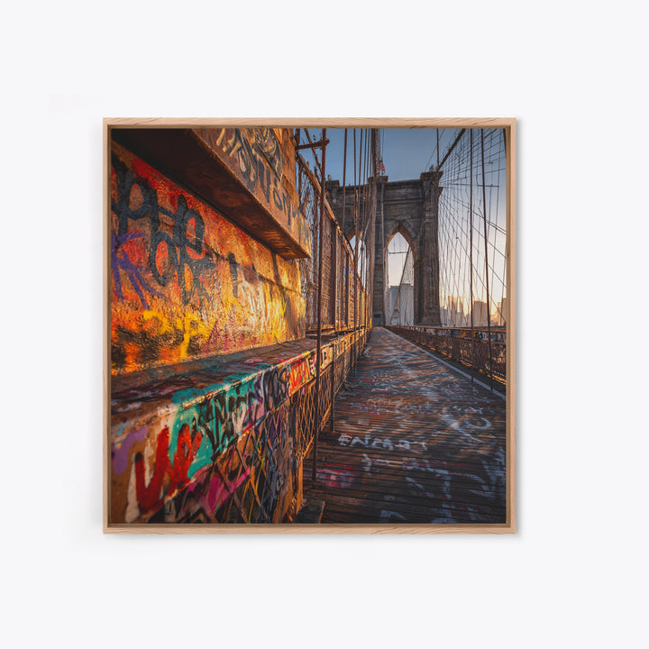 Graffiti Covered Brooklyn Bridge Walkway Wall Art, Urban Street Art Canvas Print, New York Travel Decor, Cool Apartment Poster