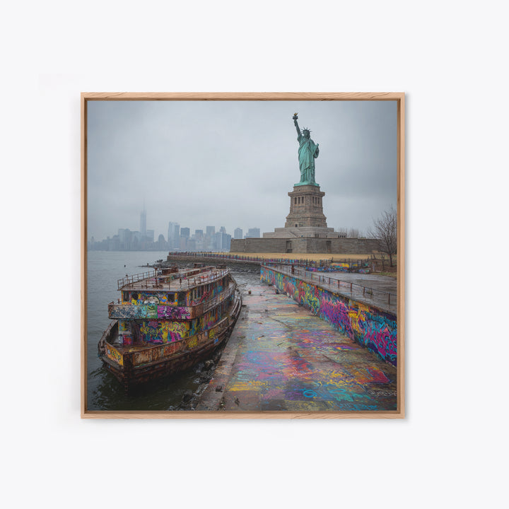 Statue Of Liberty And Graffiti Harbor Wall Art, NYC Travel Print, Urban Street Art Decor, New York City Gift For Living Room Decor