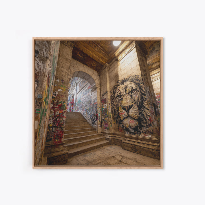 Urban Lion Mural Stairway Wall Art, Graffiti Street Art Canvas Print, City Decor, Bold Contemporary Modern Office Wall Decor