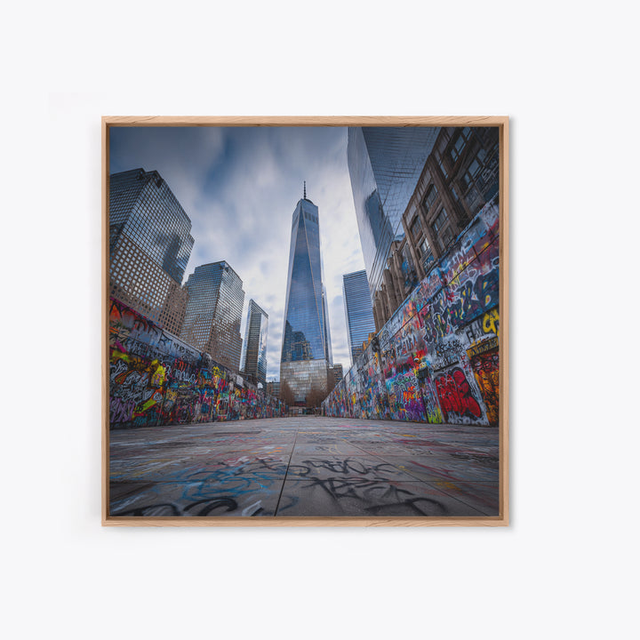 One World Trade Graffiti Courtyard Wall Art, Urban Cityscape Canvas Print, NYC Street Art Decor For Office And Apartment