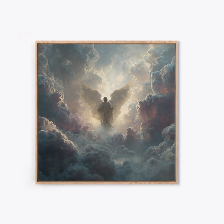Radiant Angel In Storm Clouds Wall Art, Celestial Religious Art Print, Spiritual Home Decor, Dramatic Christian Canvas Print
