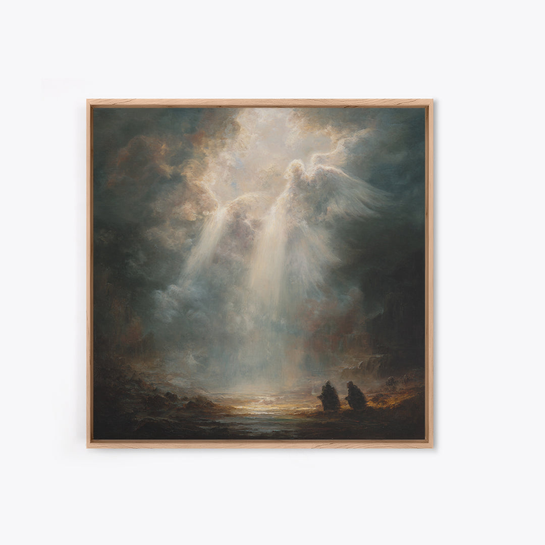 Radiant Angel Emerging From Storm Clouds Framed Canvas Print, Spiritual Wall Art, Religious Home Decor, Prayer Room Gift