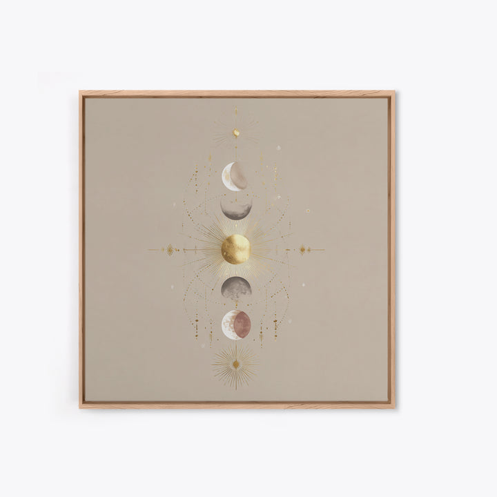 Celestial Moon Phase Wall Art, Gold Sun And Stars Canvas Print, Mystical Astrology Decor, Boho Neutral Bedroom Wall Decor