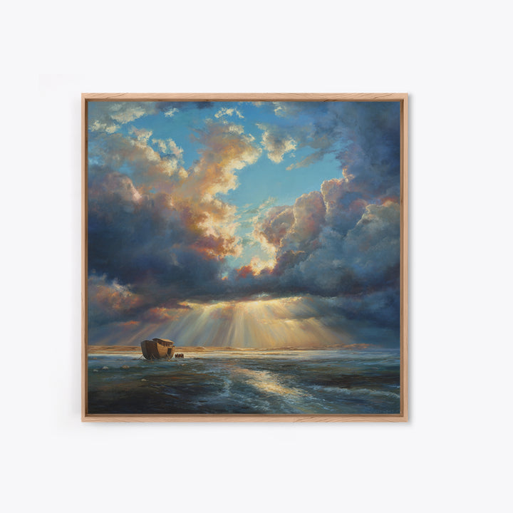 Noah's Ark Storm Clouds Wall Art, Christian Canvas Print, Ocean Seascape Painting, Bible Story Decor, Inspirational Gift