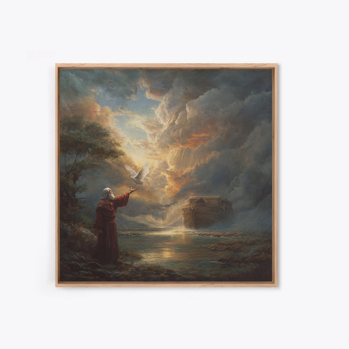 Noah Releasing Dove Before Storm Canvas Print, Biblical Wall Art, Christian Artwork, Dramatic Landscape Decor, Faith Gift